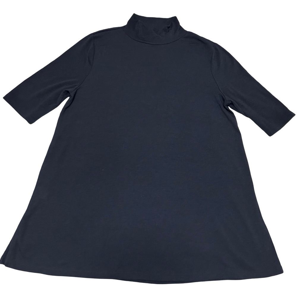 Mock Neck Swing Top Short Sleeve Navy Blue Sz L Loft